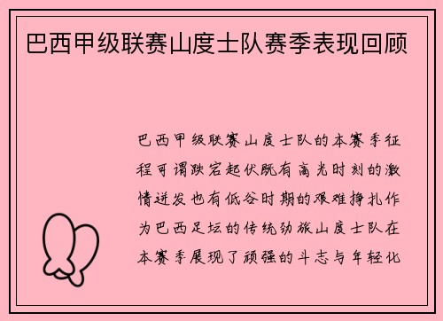 巴西甲级联赛山度士队赛季表现回顾